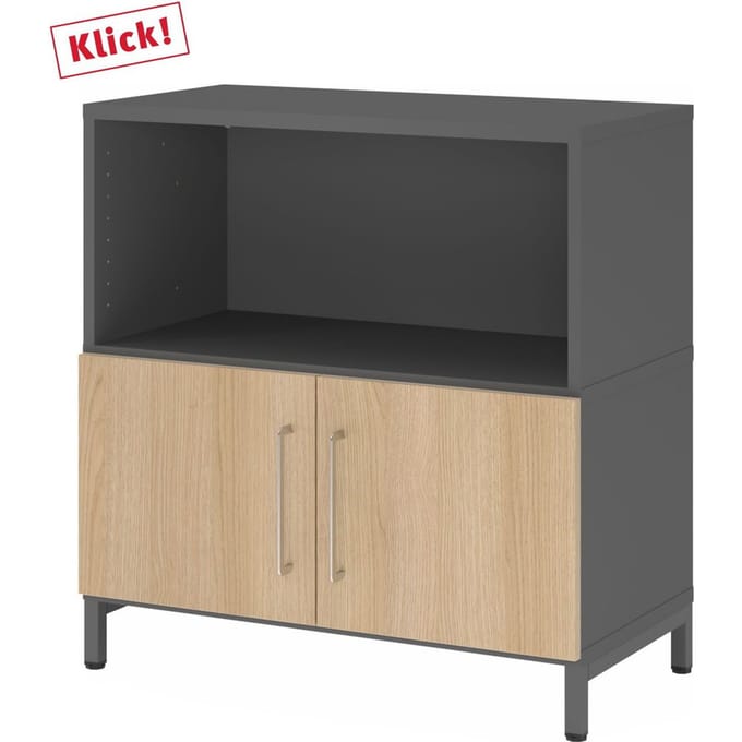 FlexWall | 2 OH | deuren + kast | met sokkelframe - Grafiet/Eiken