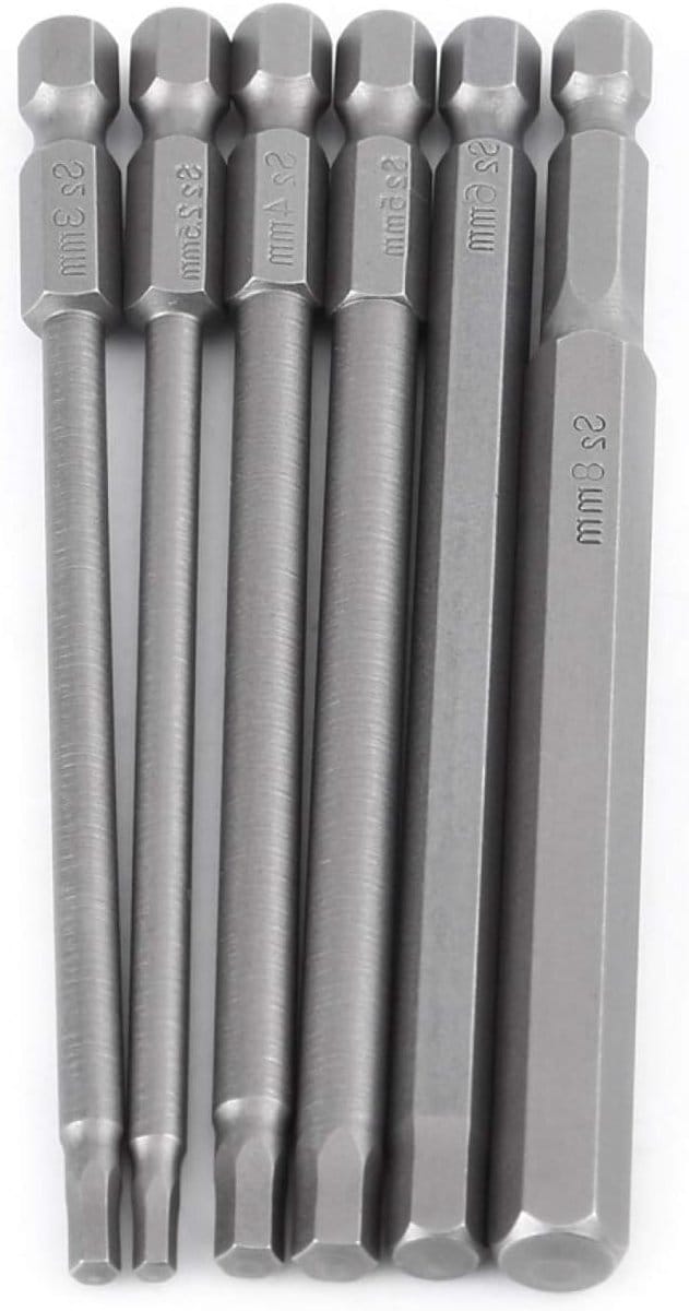 Set van 6 Magnetische Hex Schroevendraaier Bits van 100mm - H2.5, H3, H4, H5, H6, H8 - Voor Precisiewerk en Klusprojecten