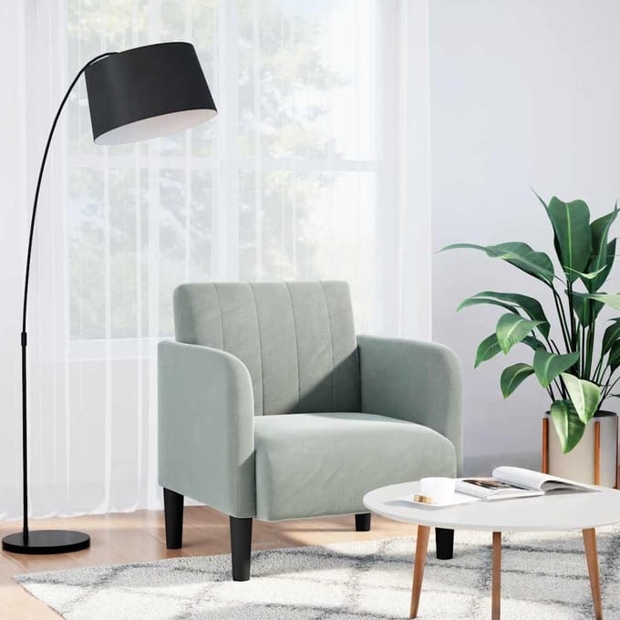 vidaXL - Fauteuil - met - armleuningen - 54 - cm - fluweel - lichtgrijs