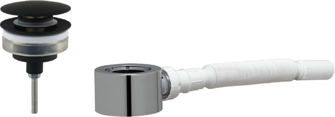 Ben Push Wastafel Afvoerplug Set - Afsluitbaar - met plat Meubelsifon 5/4" - Mat zwart