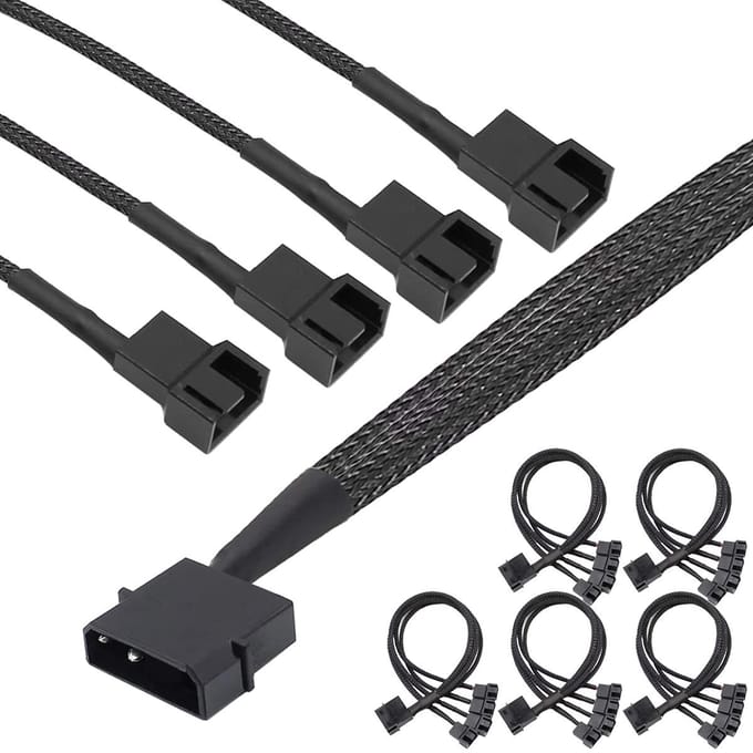 Set van 5 Molex 4 Pin naar PC Adapterkabels, 4-Pin Molex Stekker naar 4 x 3-Pool, Ventilator Kabel voor PC Upgrade