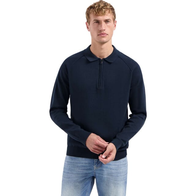 No Excess Pullover Polo Half Zip Solid Night Size: S | Sweaters Outlet | Heren | Blauw