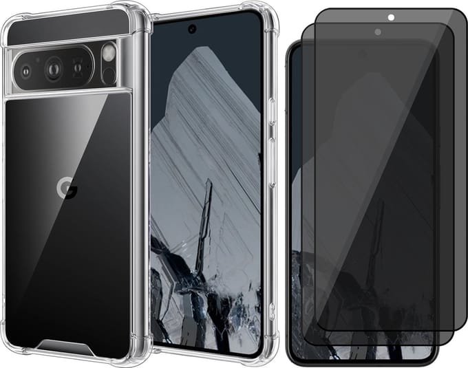 Hoesje geschikt voor Google Pixel 8 Pro - 2x Privacy Screenprotector Volledig Dekkend Glas - Shockproof Transparant