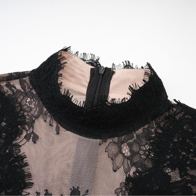 Jurk met lange mouwen, kant, semi-col, patchwork, zoet temperament, elegant, lang galajurk, rok XL
