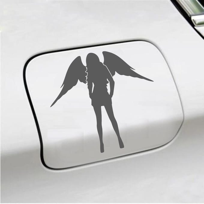 Bumpersticker - Dame Engel - 13 X 14 - Antraciet