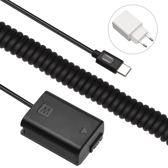 Andoer Type-C NP-FW50 Batterie factice Coupleur CC 20 W Adaptateur PD Remplacement pour Sony A7S2 A7S A7 II R EU Plug noir