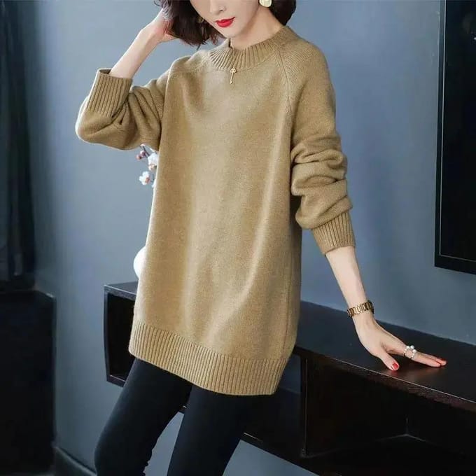 Middellange Plus Size Trui Dames Herfst en Winter Losse Effen Kleur Binnen Pullover Onderlaag Trui M zwart