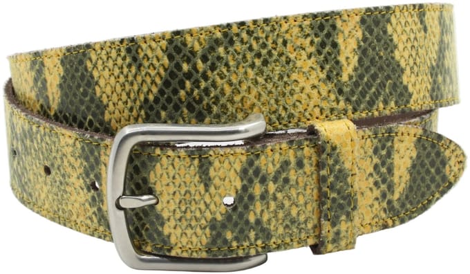 Dames riem geel - Basic leren riem 4cm met slangenprint - Leer - Basic riem - Stoer - Maat 95