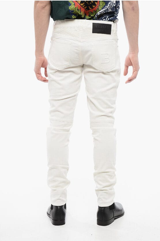 Tapered Fit Biker Denims met riemlussen 15 cm in wit