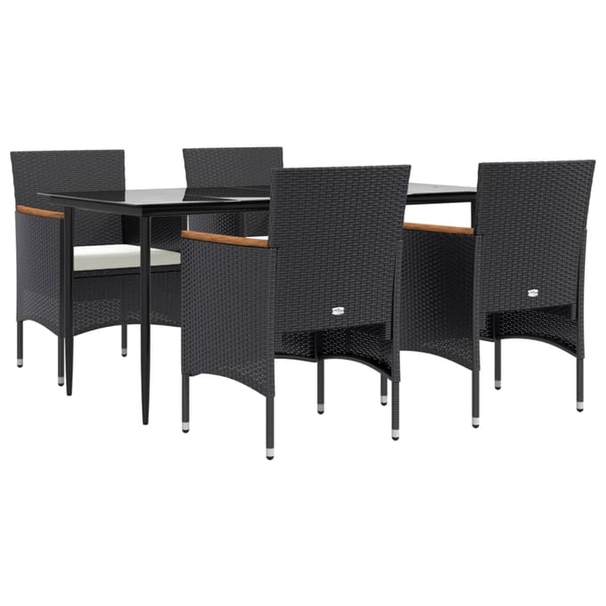 vidaXL - 5-delige - Tuinset - met - kussens - zwart