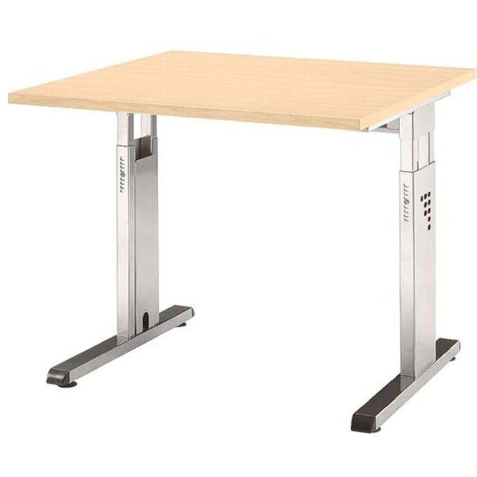 ULM bureau, C-poot, rechthoekig, B 800 x D 800 x H 650-850 mm, afwerking ahorn