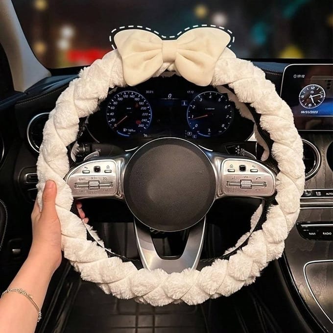 1 pièce Housse de Volant Tressée avec Nœud en Peluche one-size blanc