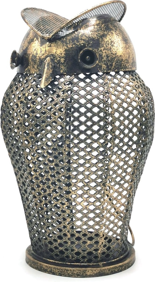 Clayre & Eef Windlicht Uil Ø 19*34 cm Koperkleurig Metaal Kaarsenhouder Sfeerverlichting
