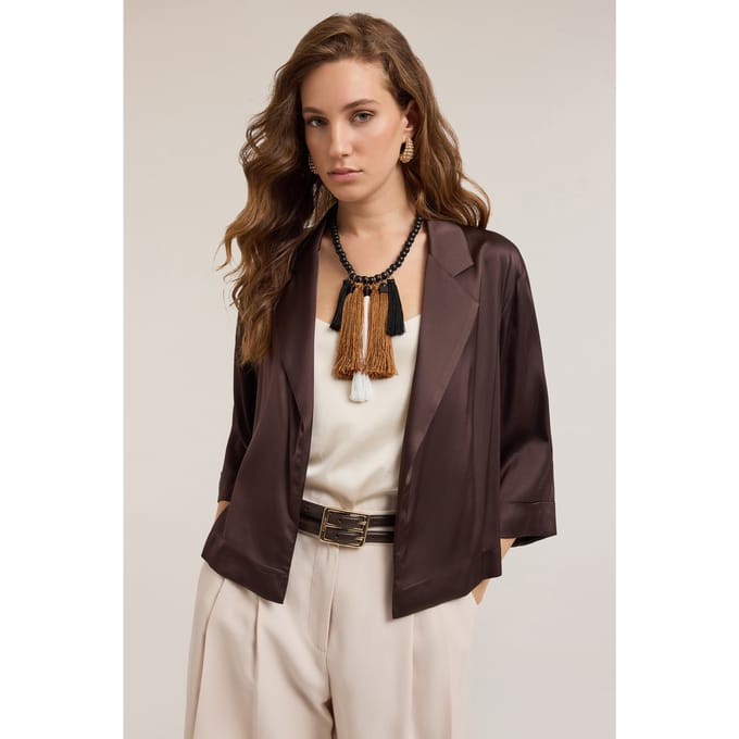 Motivi Stretch Satin Deconstructed Jacket Brown Taglia: 42 | Blazers Outlet | Donna | Marrone