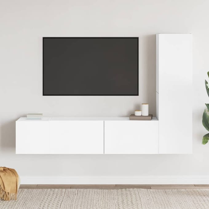 vidaXL - 3-delige - Tv-meubelset - bewerkt - hout - wit