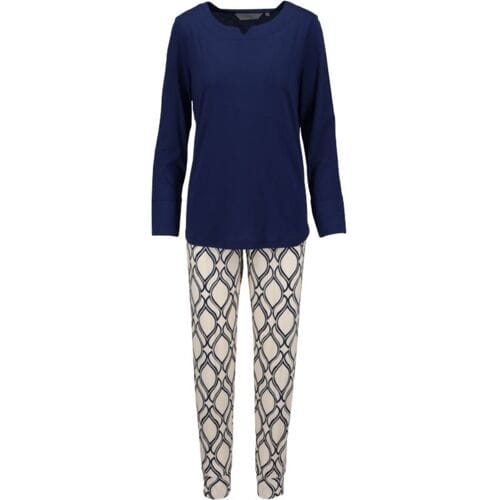 Katoenen dames pyjama nachtblauw Ringella - Blauw - Maat - 48
