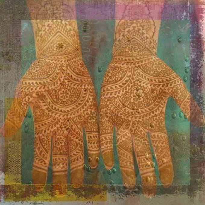 Safaary - Oosters schilderij Mehndi hands Anda Groen