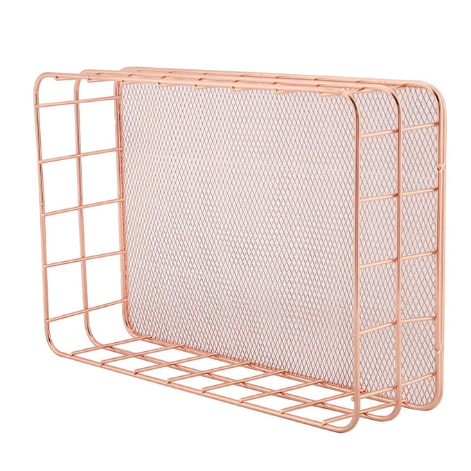 Rosegouden ijzeren opbergmand organizer opberghouder bureaubladdecoratie (D) white