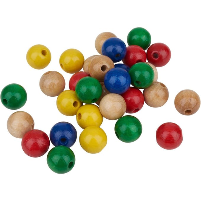 Houten kralen, Ø 12 mm, 30 stuks - Kleurrijke