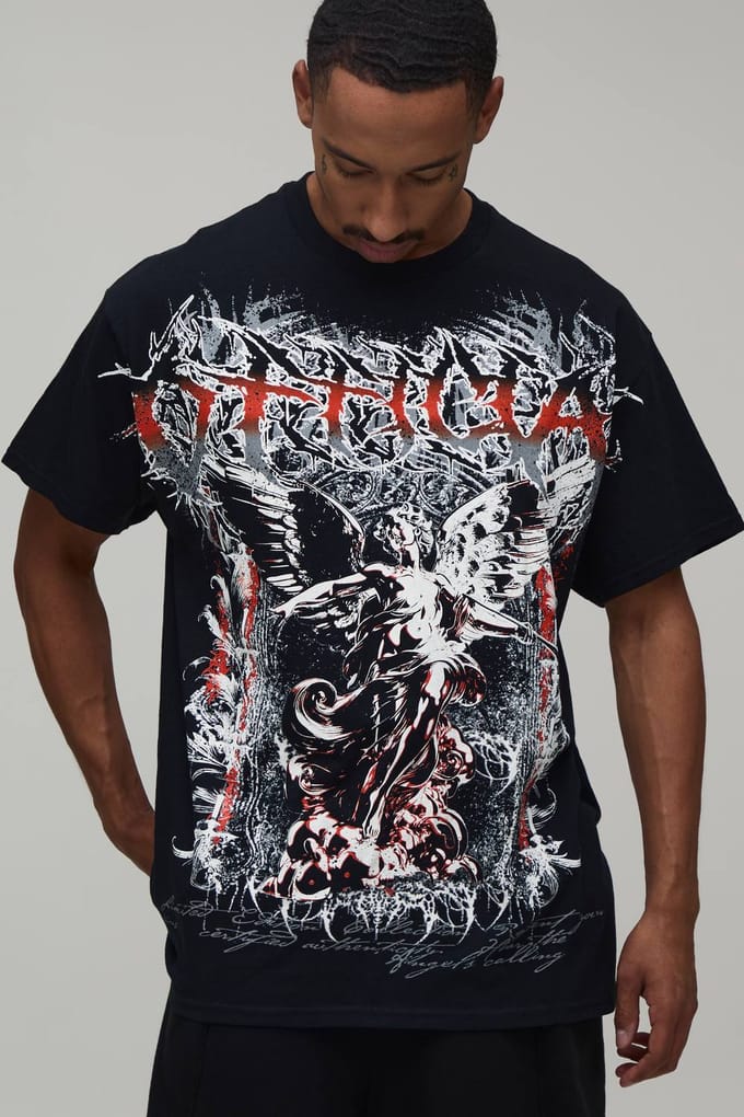 Oversized Officieel Gothic Over De Naden Print T-shirt | Black | Size Medium
