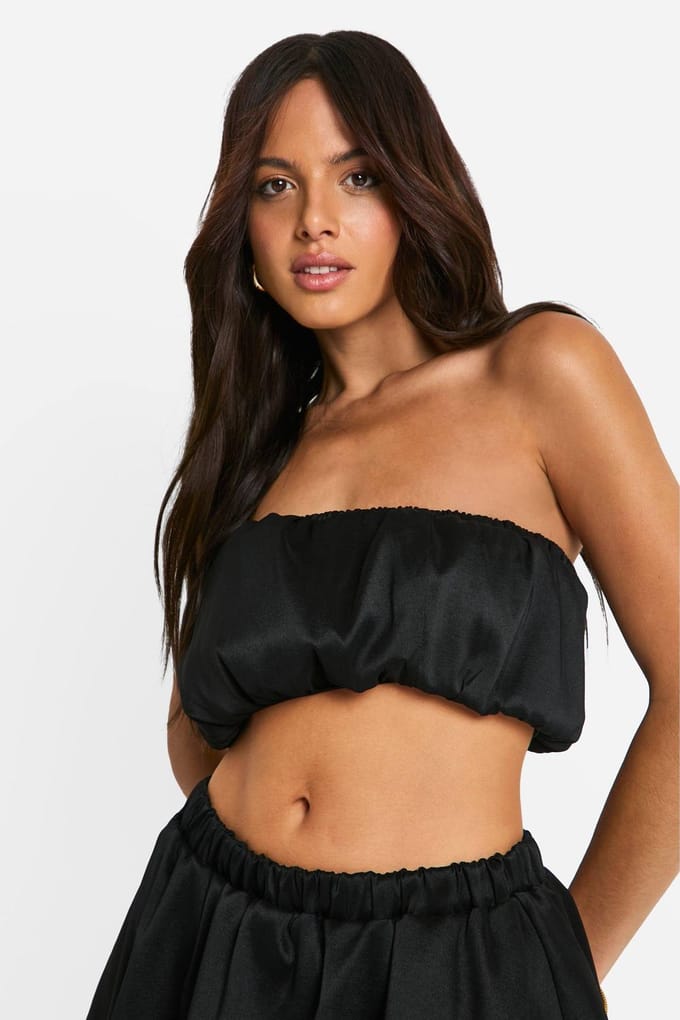 boohoo Dames Geweven Puff Bal Bandeau | Zwart | Maat: 40