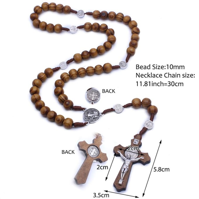 Handgemaakte Houten Rozenkrans Ketting met Katholiek Kruis Perfecte Katholieke Cadeaus brown