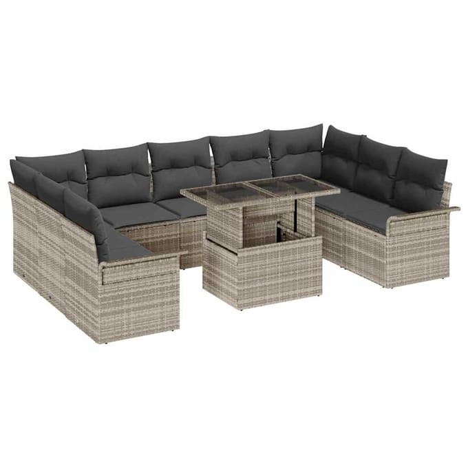 vidaXL - Tuinbank - Set - 10 - st - Lichtgrijs - [Synthetisch]: - Poly - Riet