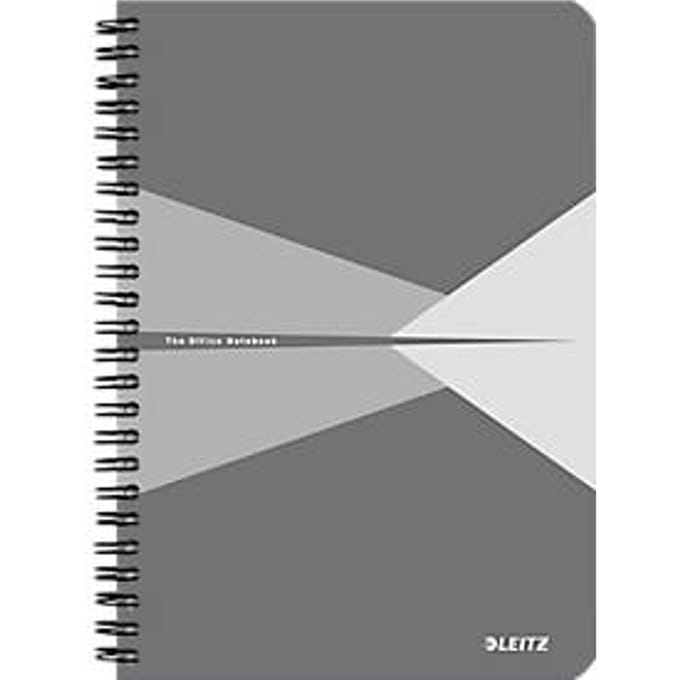 Leitz Office collegeblok, A5-formaat, 90 vierkante vellen, 360° openend, spiraalbinding, kartonnen omslag, FSC®-gecertificeerd, grijs
