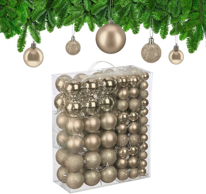 kerstballen set van 138 - plastic - Ø 3, 4, 6 cm - onbreekbaar - champagne
