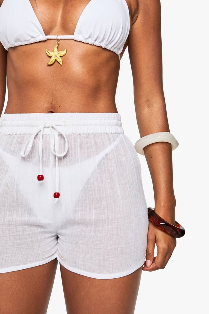 boohoo Dames Met kralen versierde katoenen strandshorts | Wit | Maat: Medium