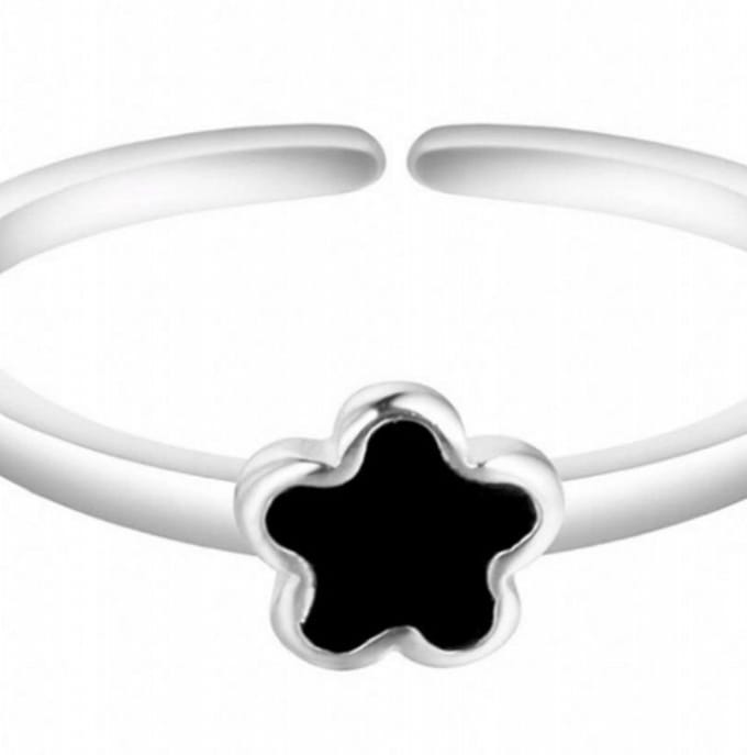 Klein- verstelbaar -ringetje -zwart -bloem-Charme Bijoux