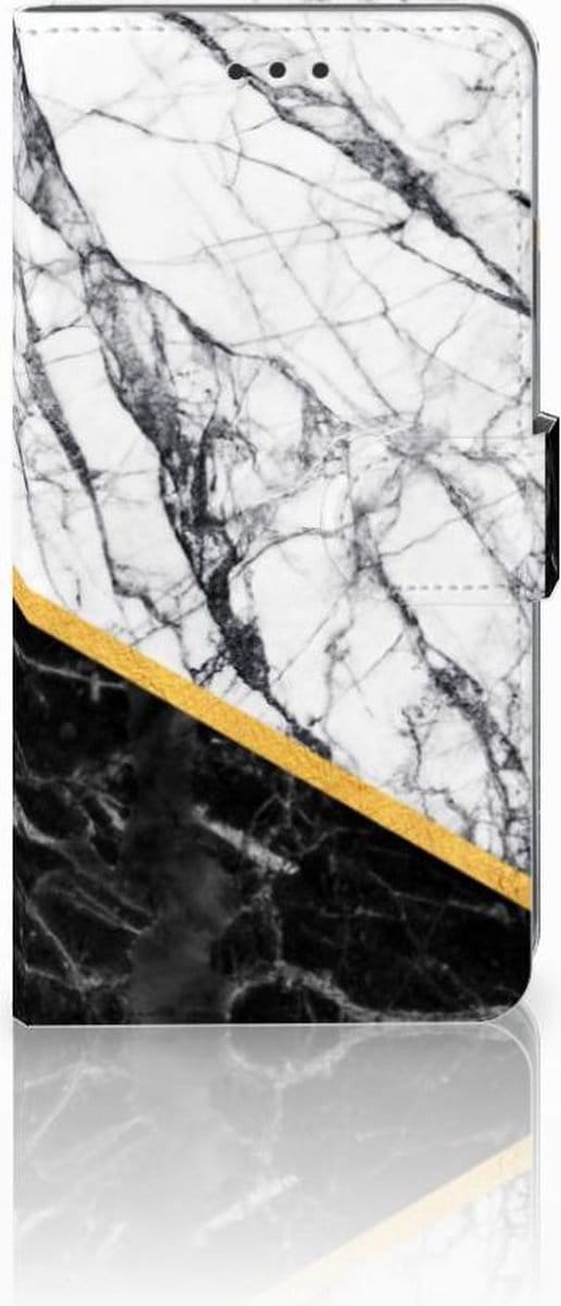 Apple iPhone Xs Max Bookcase Marmer Wit Zwart - Origineel Cadeau Man