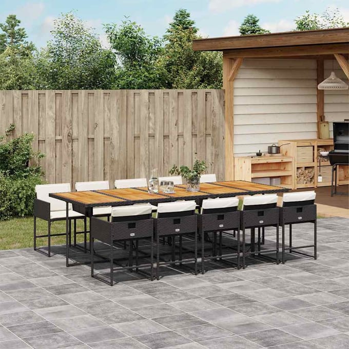 vidaXL - 11-delige - Tuinset - met - kussens - poly - rattan - zwart