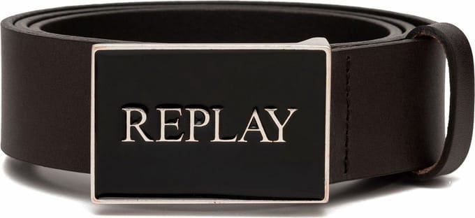 REPLAY Leren riem Leather Belt W85 Black Brown donkerbruin