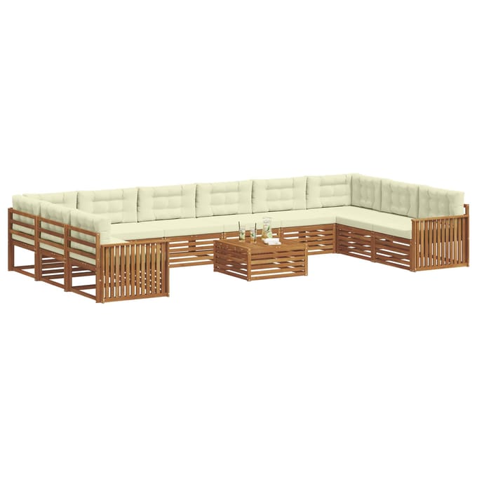 vidaXL - Sofa-Sets - 11 - st - Natuurlijk - en - Crème - Massief - Acacia - Hout