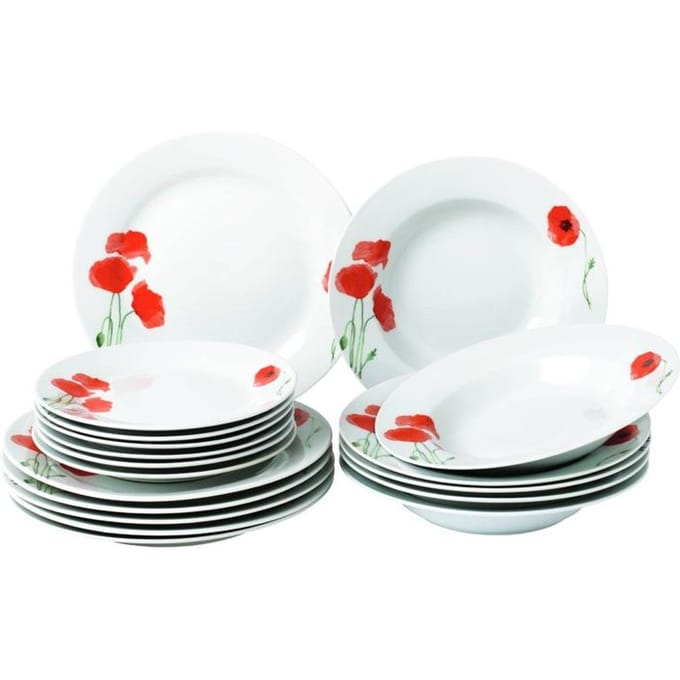 Porseleinen Servies Modena Maki, 18-delig, Wit, voor 6 Personen