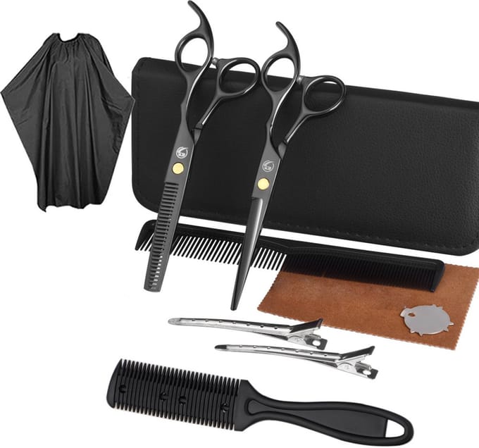 Kappersset met kappersschaar, kammen, clips, vacht 10 delig