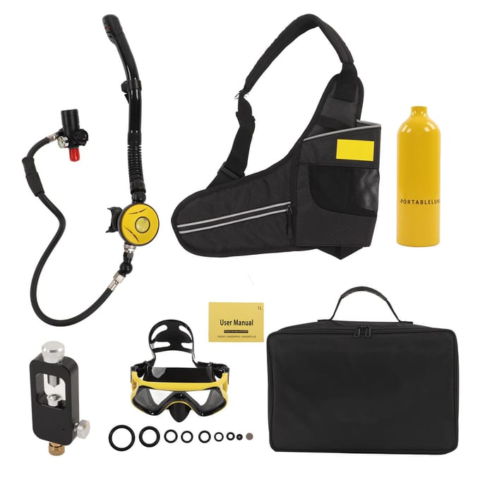 Kit de valve de surpression pour mini-bouteille de plongée sous-marine DIDEEP 1L avec sangle pour masque de plongée, sac, adaptateur de remplissage Yellow