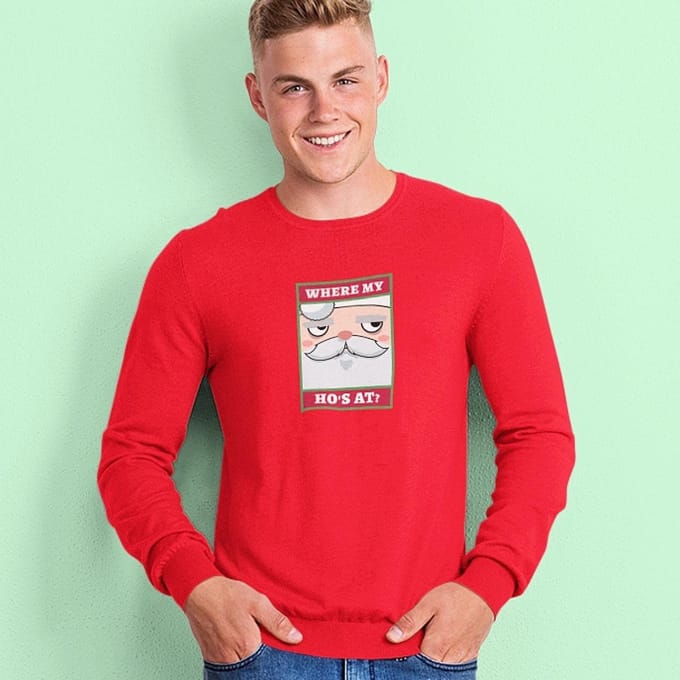 Foute Kersttrui Rood - Where My Ho’s At - Maat M - Kerstkleding voor dames & heren