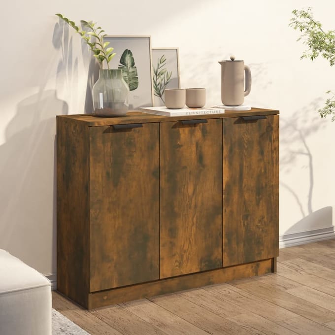 vidaXL - Dressoir - 90,5x30x70 - cm - bewerkt - hout - gerookt - eikenkleurig