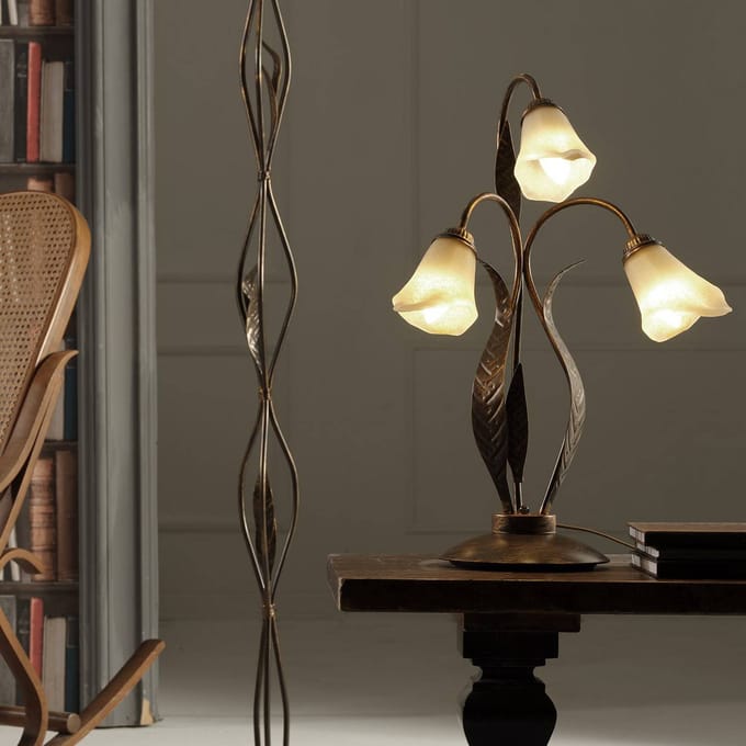 ONLI Alga tafellamp, 3-lamps, ijzer, glas, Florentijn