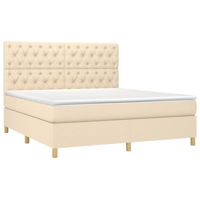 vidaXL - Boxspring - met - matras - en - LED - stof - crèmekleurig - 160x200 - cm