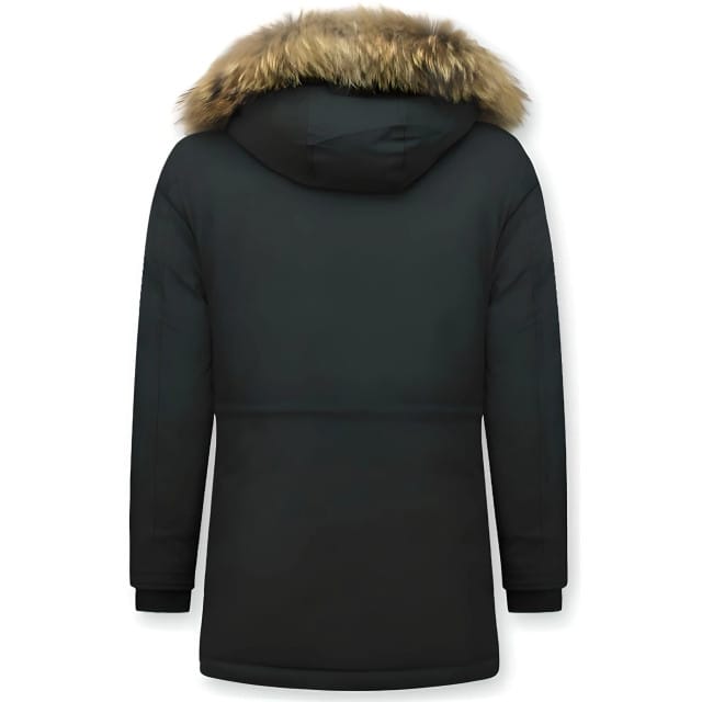 Tony Backer Lange winterjas met grote bontkraag