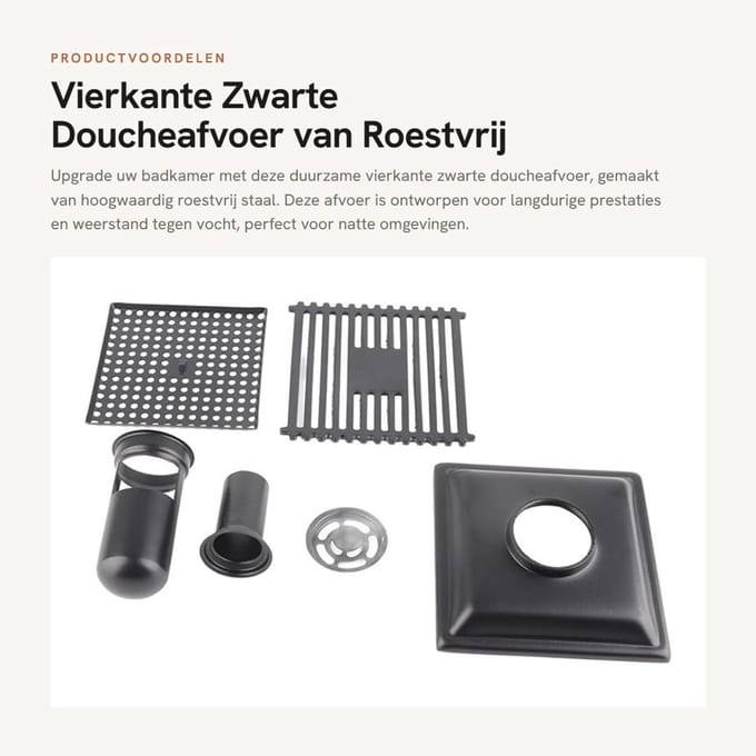 Dailygoods - Vierkante Zwarte Doucheafvoer van Roestvrij Staal