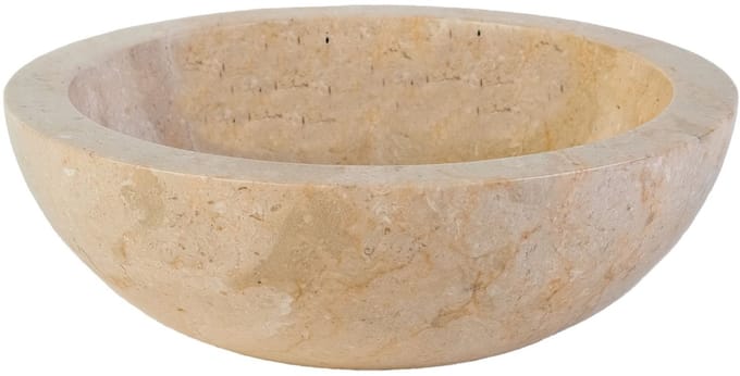Volledig Gepolijste Waskom van Steen – Crème Marmer – 35x12 cm