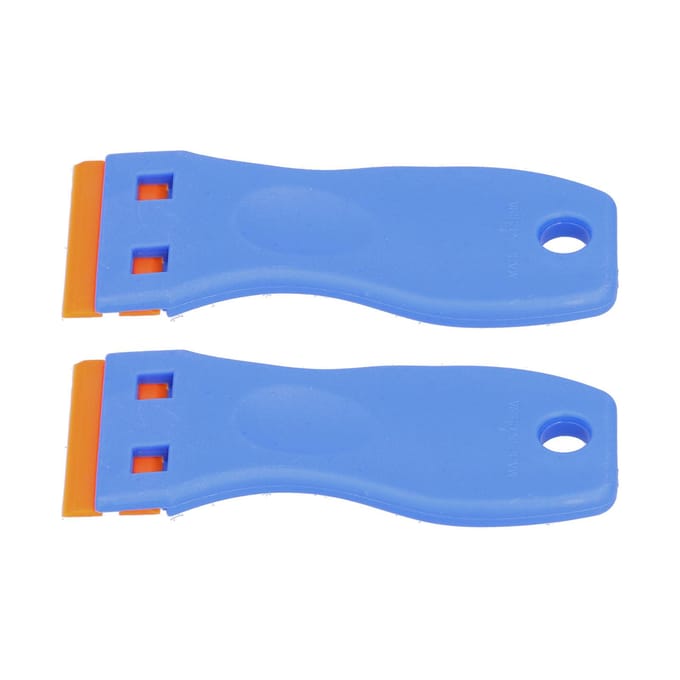 Lot de 2 grattoirs à lame en plastique, grattoirs de nettoyage multifonctionnels pour autocollants de vitres de voiture blue