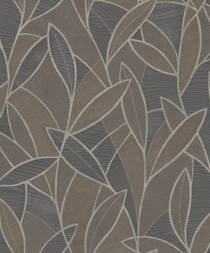 Allure - Moderne Bladeren - Behang - Vliesbehang - Wanddecoratie - Bruin - 0,53 x 10,05 M.