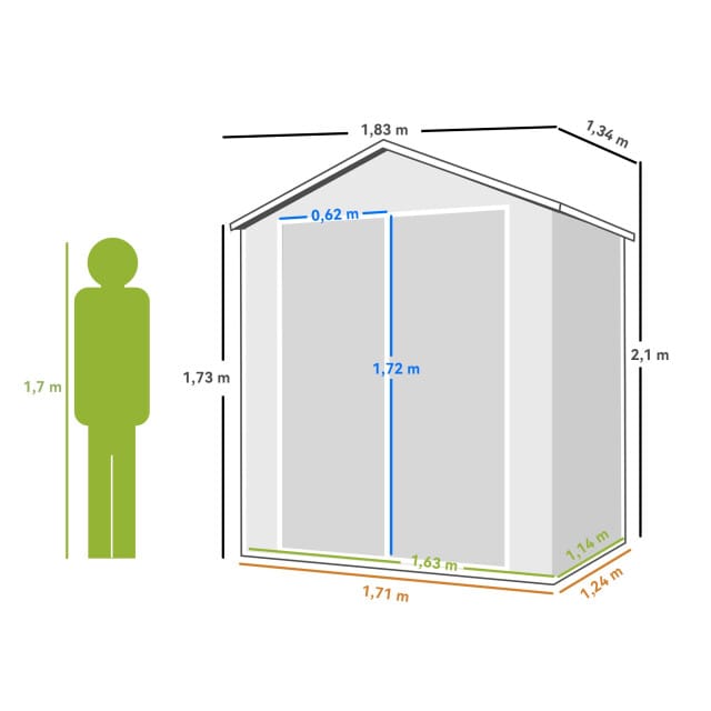 4goodz Tuinschuur metaal - dubbele deur en raam - alu frame - grijs
