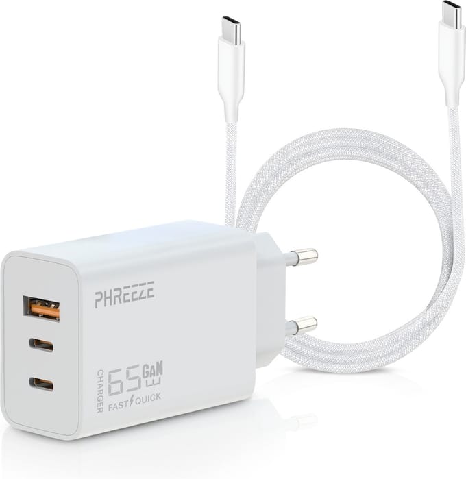 USB C Adapter 3 poorten 65W + 3 Meter USB C Kabel - Oplader - Snellader - USB C Laptop Oplader - Adapter USB C - USB C Lader – Universeel