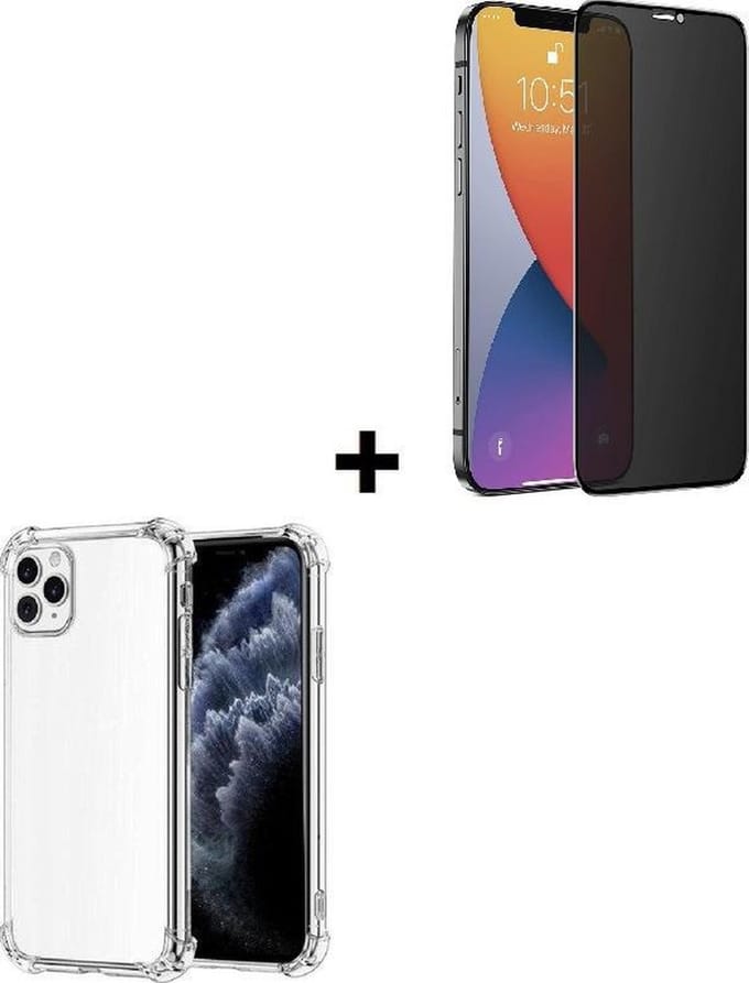 iPhone 12 Mini Hoesje - iPhone 12 Mini Privacy Screenprotector - iPhone 12 Mini hoes Transparant Shock Proof Case + Privacy Screenprotector